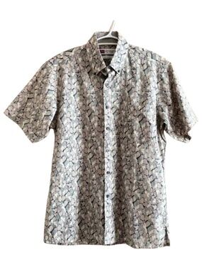 John Langford Gray Abstract Cotton Short Sleeve Button-Down Shirt – 15” Neck EUC